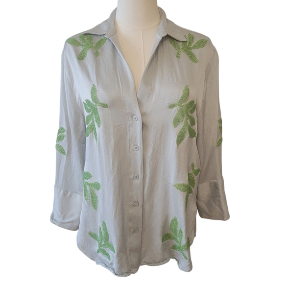 Zara Blue & Green Beaded Blouse Top Size XS - Picture 2 of 5